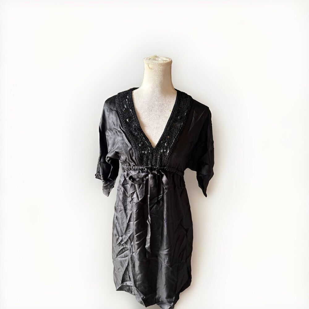 STELLA FOREST DRESS Beaded Black Drawstring Small Dolman